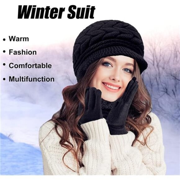 3-Pieces Winter Hat Gloves Scarf Set for Women